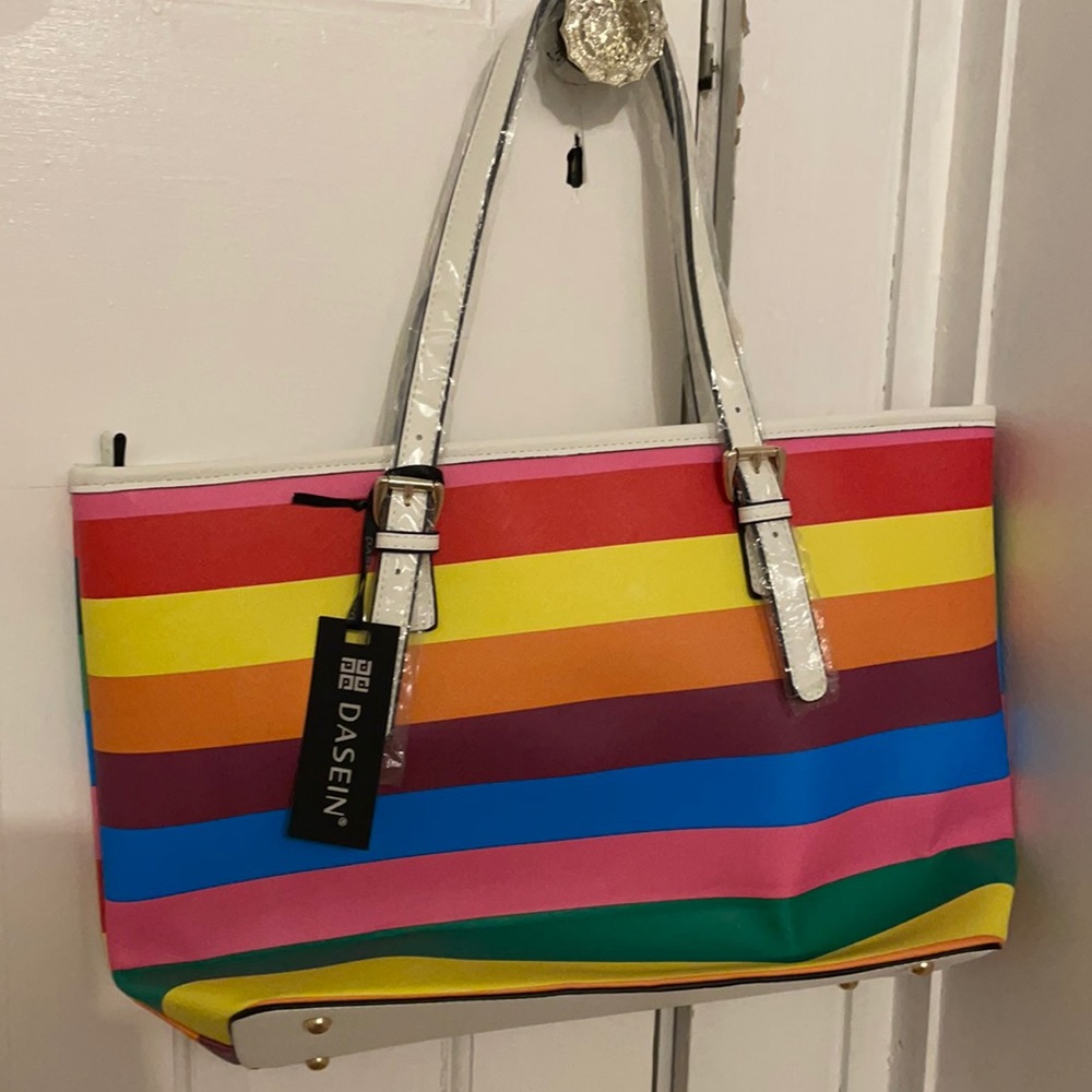 NWT Rainbow striped shoulder bag w/ clutch